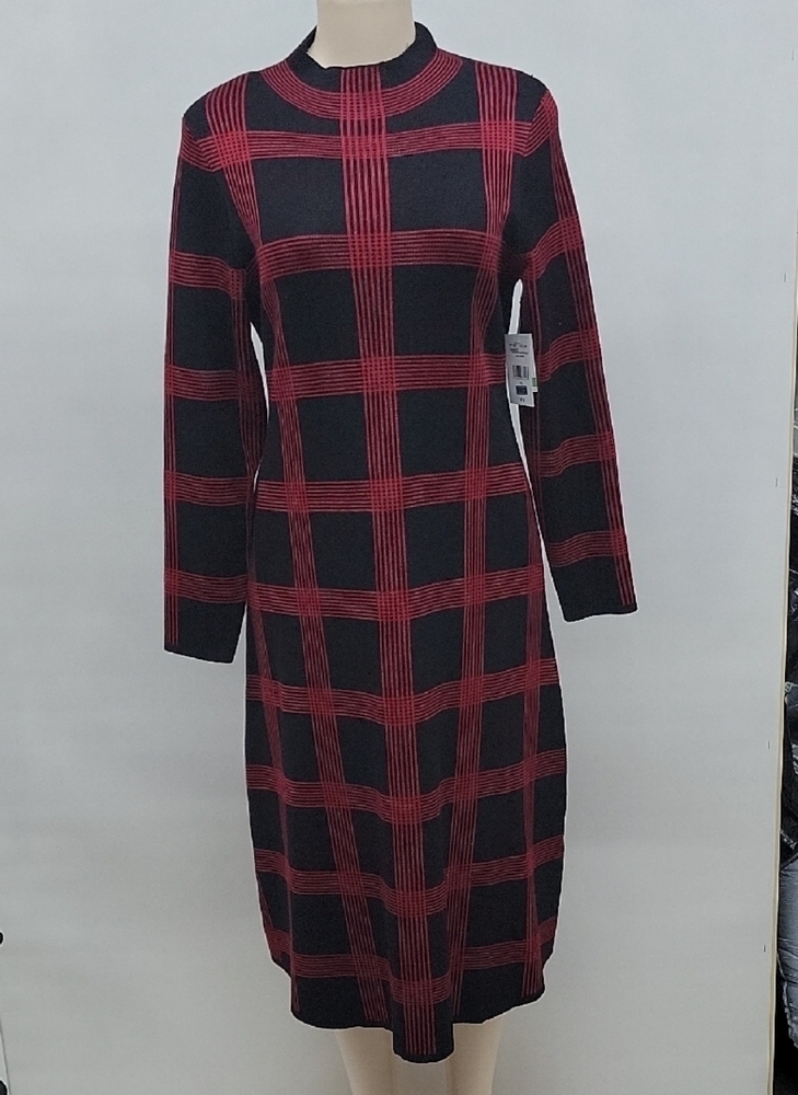 Danny & Nicole Red and Black Sheath Dress with Mandarin Collar